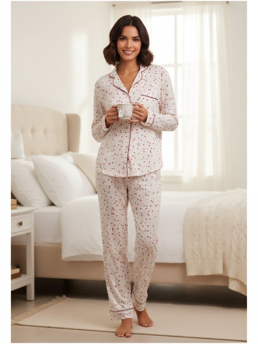 Tranquility Heart Pajama Set Small Long Sleeve Sleepwear Pants As-Is